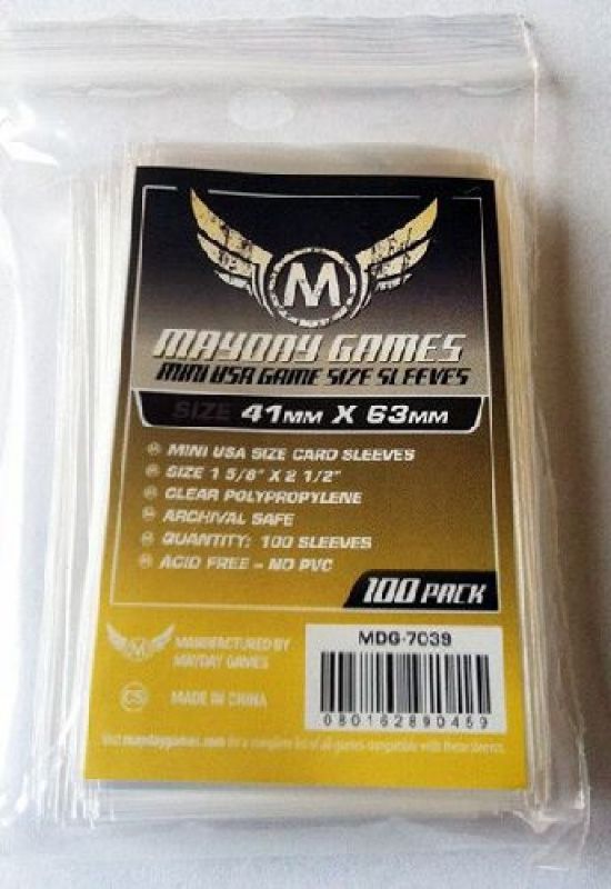 100 Mayday Games Standard Mini USA Card Sleeves (41 MM X 63 MM) MDG7039